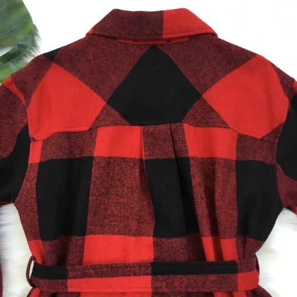 Laundry by Shelli Segal Buffalo Plaid Belted Flannel Shacket Red & Black M - Picture 6 of 10